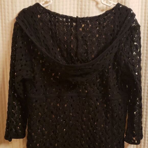 Soma sz L hooded hoodie black lace cover up shirt 3/4 sleeve cinch waist… - Picture 15 of 16